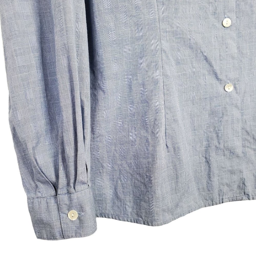 Foxcroft Size 12 Shirt Blouse 100% Cotton Fitted Long Sleeve Micro Plaid Blue - Picture 5 of 7